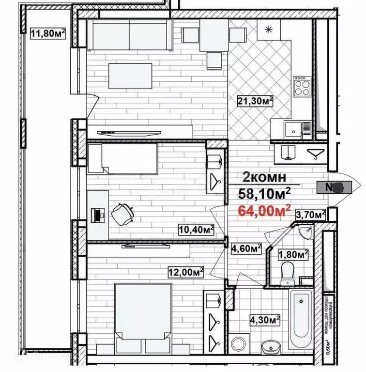 Продаётся 2-к квартира, 64 м - Фото 0