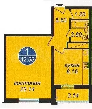 1-к. квартира, 43 м, 14/27 эт. - Фото 0