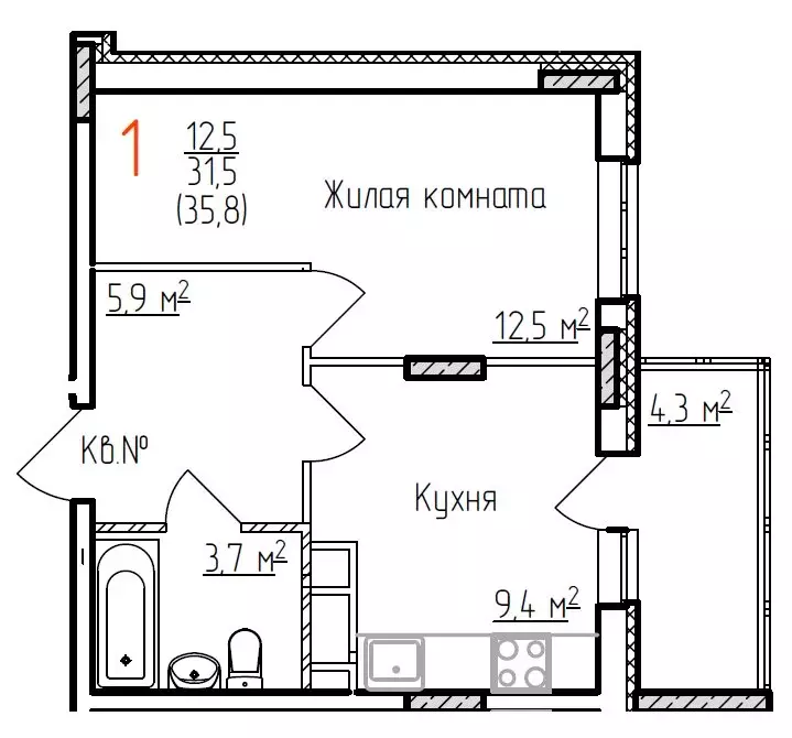 1-комнатная квартира: Владимир, Добросельская улица, 180 (35.8 м) - Фото 0