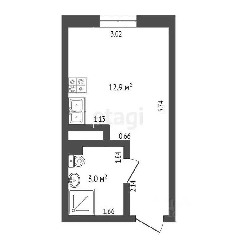 Студия Ханты-Мансийский АО, Нягань 1-й мкр, 47 (15.9 м) - Фото 1