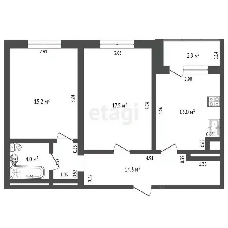 2-к кв. Калининградская область, Калининград Калязинская ул., 6 (64.0 ... - Фото 2