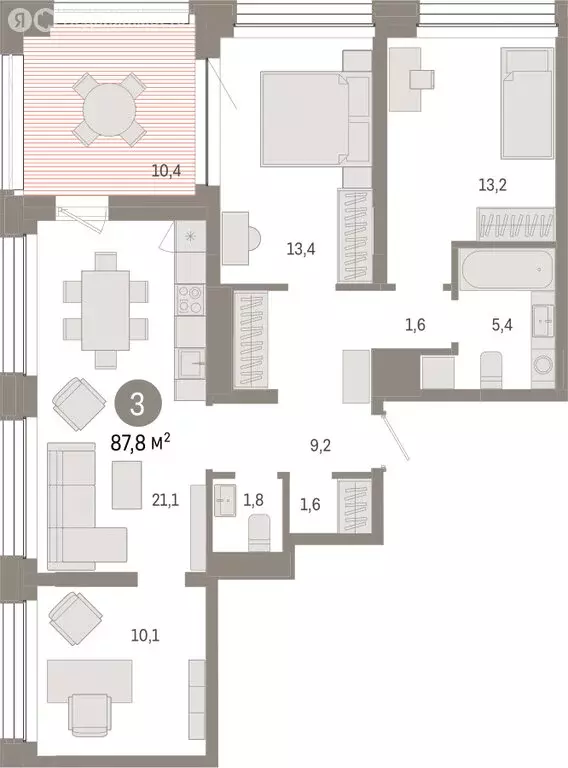 3-комнатная квартира: Тюмень, улица Муравленко, 9/2 (87.75 м) - Фото 1