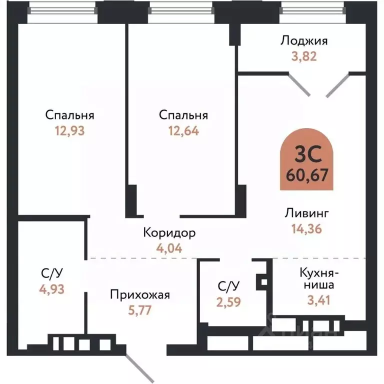 3-к кв. Томская область, Томск Черемошники мкр, ул. Бердская, 14/3 ... - Фото 1