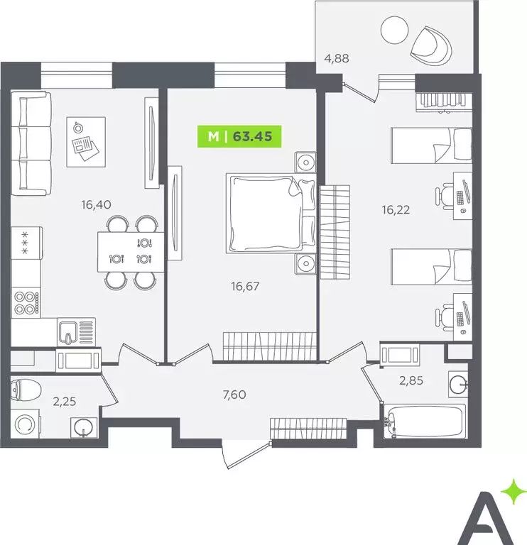 2-комнатная квартира: Кудрово, Солнечная улица, 10к2 (63.1 м) - Фото 1