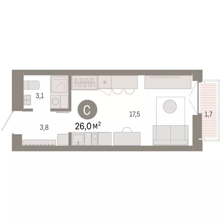 Квартира-студия: Новосибирск, Большевистская улица, 66 (25.97 м) - Фото 2