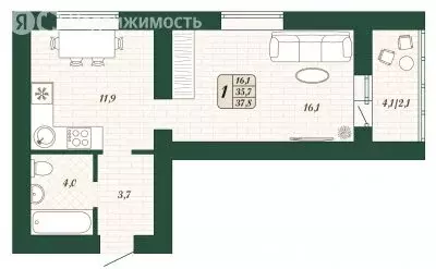 1-комнатная квартира: посёлок городского типа Стройкерамика, ... - Фото 0