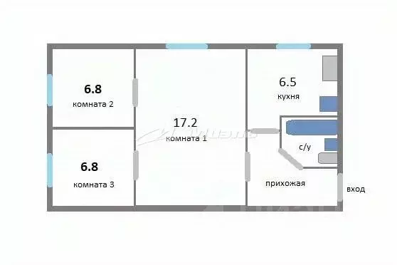 3-к кв. Крым, Симферополь ул. 2-й Гвардейской Армии, 47 (44.1 м) - Фото 1