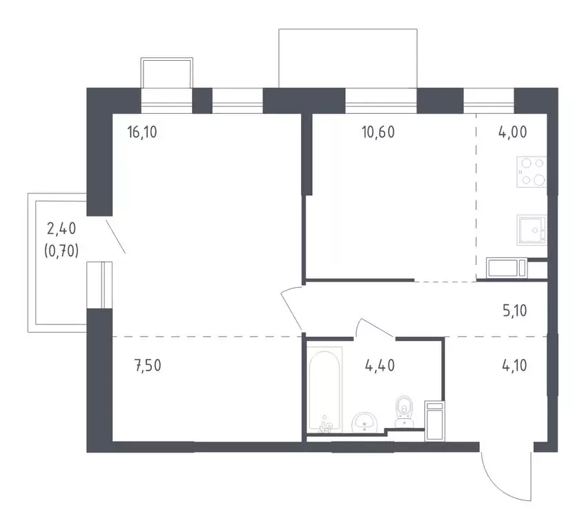 1-комнатная квартира: посёлок Песочный, Центральная улица, 85 (51.8 м) - Фото 1