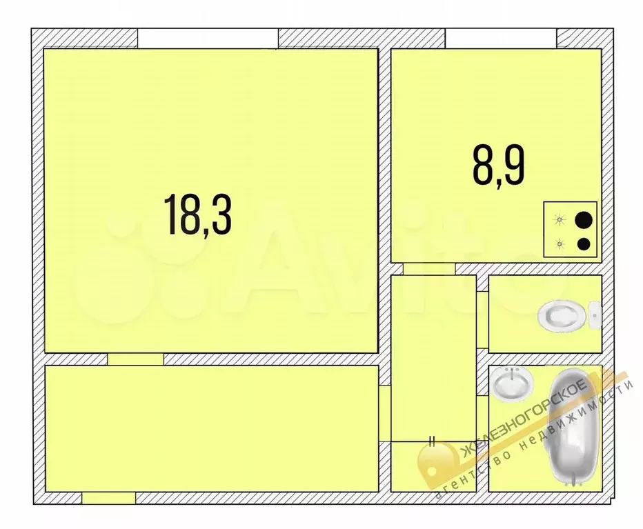 1-к. квартира, 40,6 м, 1/9 эт. - Фото 0