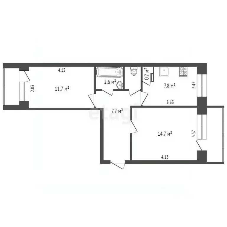 2-к кв. Ямало-Ненецкий АО, Новый Уренгой Сибирская ул., 63 (48.8 м) - Фото 1