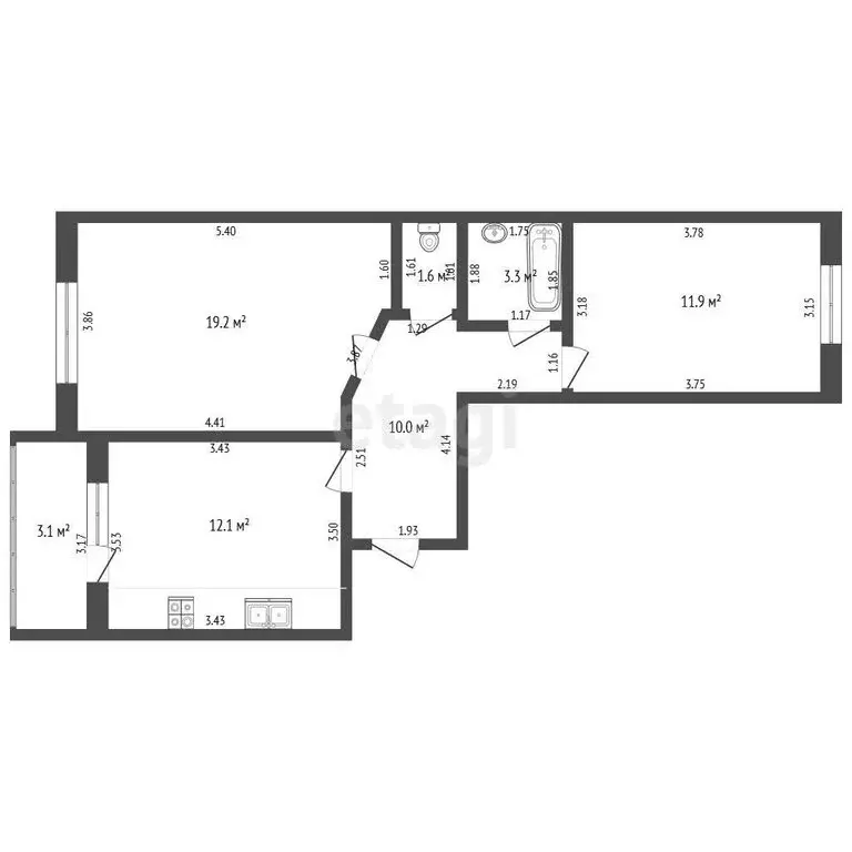 2-комнатная квартира: Стерлитамак, проспект Октября, 91 (58.1 м) - Фото 1