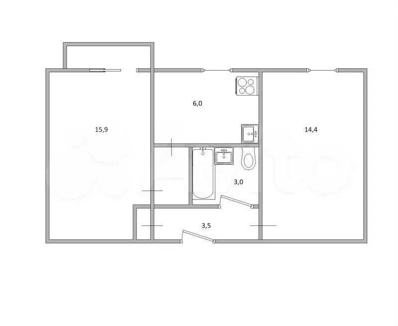 2-к. квартира, 42,6 м, 2/5 эт. - Фото 0