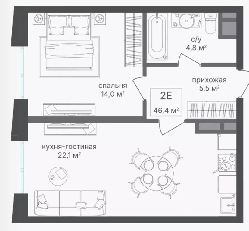 2-к кв. Москва Семеновский Парк 2 жилой комплекс (46.4 м) - Фото 1