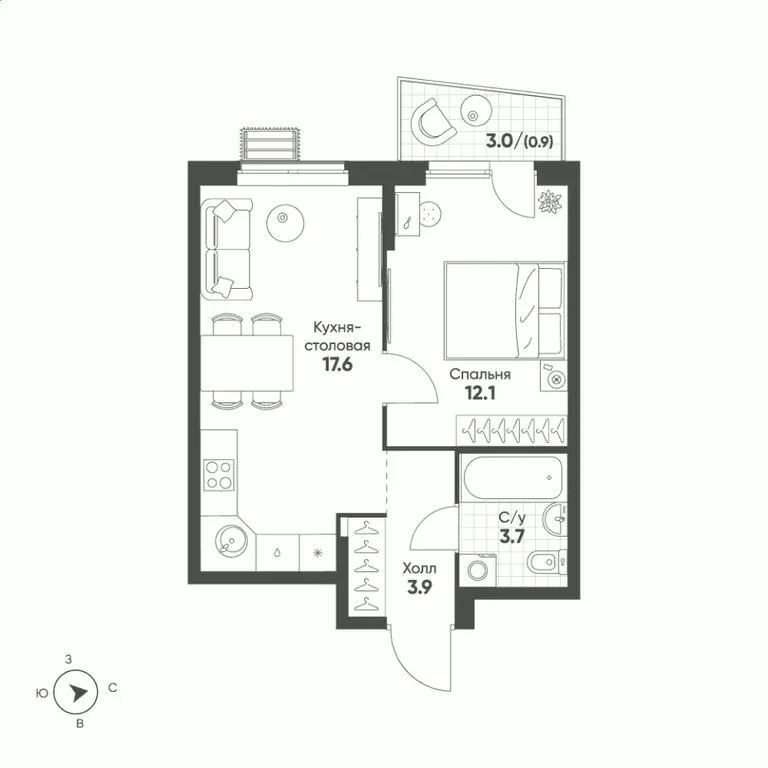 1-к кв. Свердловская область, Екатеринбург Солнечный жилрайон,  (38.2 ... - Фото 1