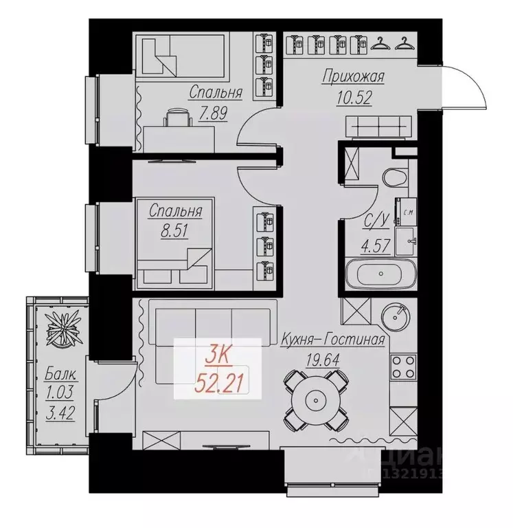 2-к кв. Красноярский край, Красноярск Семафорная ул., 441а (52.21 м) - Фото 0