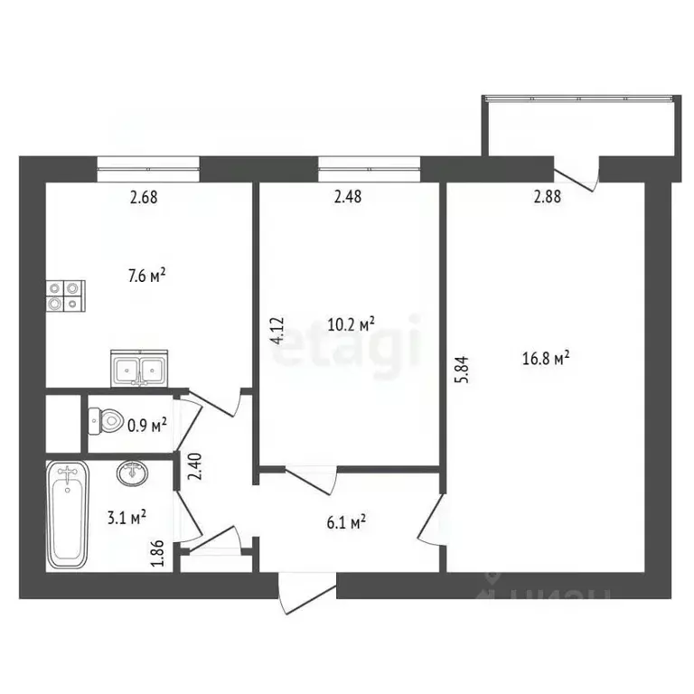 2-к кв. Санкт-Петербург ул. Маршала Говорова, 28 (45.0 м) - Фото 2