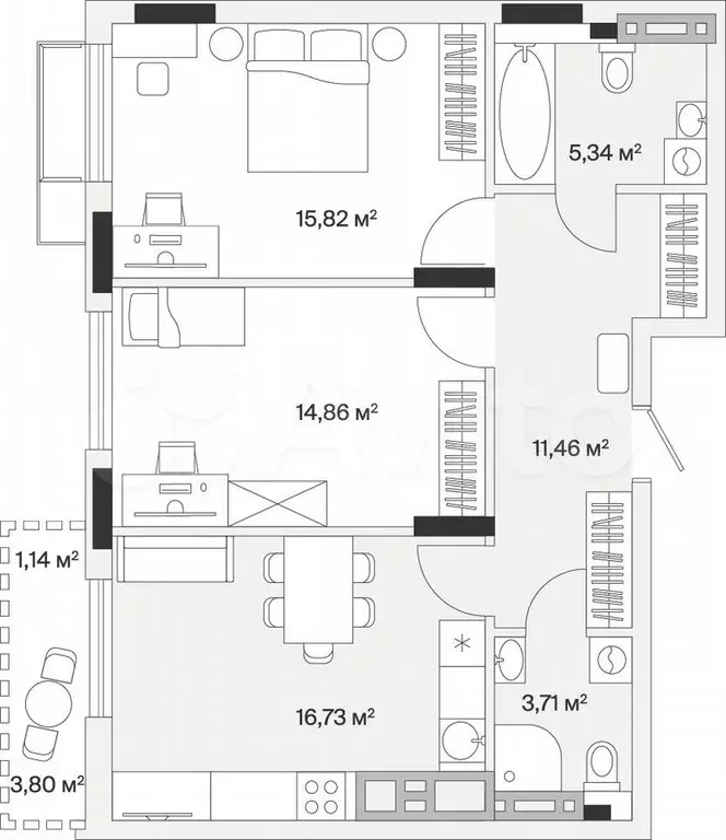 2-к. квартира, 70,1 м, 7/7 эт. - Фото 1