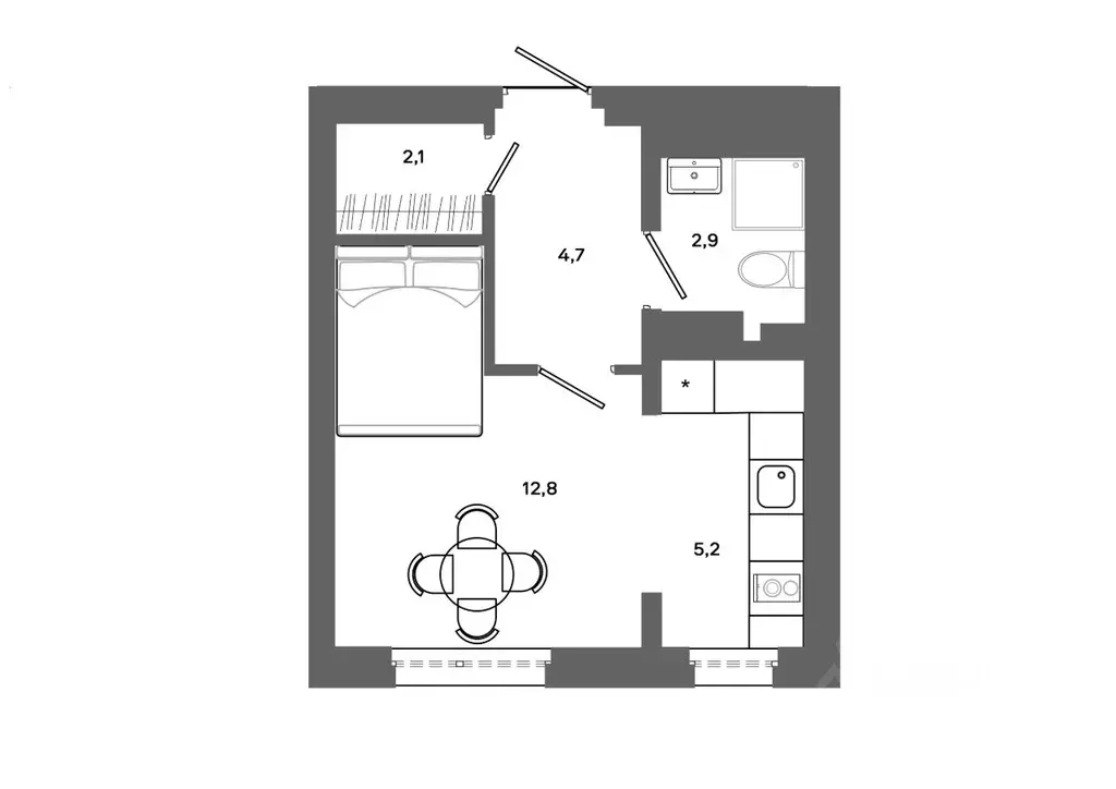 1-к кв. Ханты-Мансийский АО, Сургут 30А мкр,  (27.7 м) - Фото 0