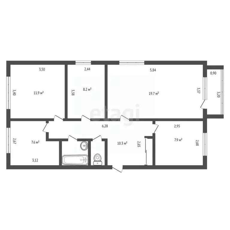 4-к кв. Амурская область, Благовещенск Партизанская ул., 22/2 (70.1 м) - Фото 2