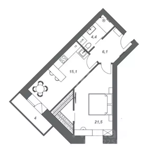 1-к кв. Вологодская область, Вологда ул. Чернышевского, 84Б (47.0 м) - Фото 1