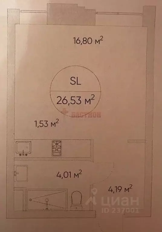 Студия Москва Автомобильный проезд, 4 (26.5 м) - Фото 2
