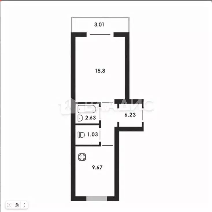 1-к кв. Липецкая область, Липецк Астраханская ул., 13 (36.26 м) - Фото 2