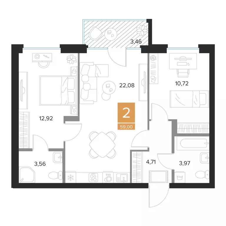 Продаётся 2-к квартира, 59 м - Фото 1