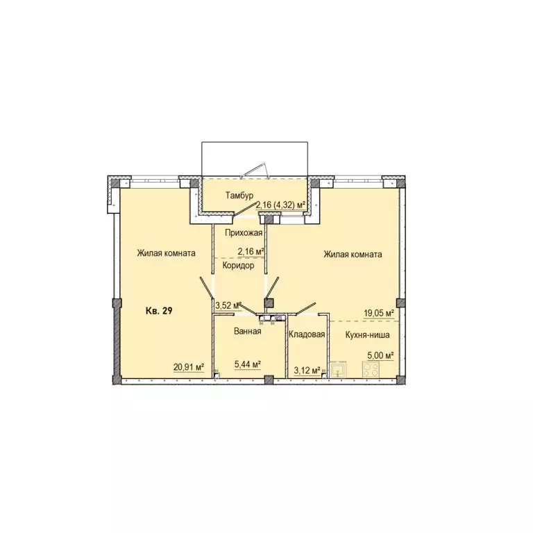 2-комнатная квартира: Заречный, Счастливая улица (61.36 м) - Фото 1