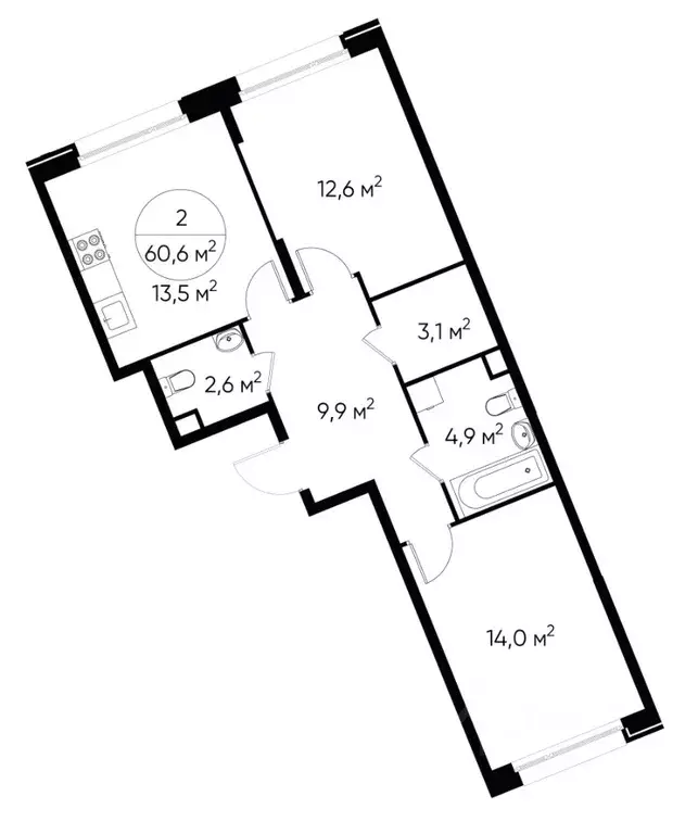 2-к кв. Москва Переделкино Ближнее мкр, 18-й кв-л,  (60.6 м) - Фото 0