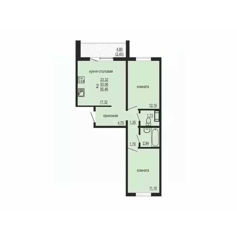 2-к кв. Челябинская область, Челябинский городской округ, пос. ... - Фото 1