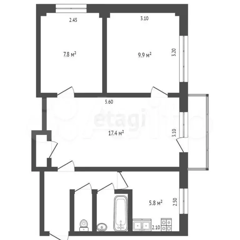 3-к. квартира, 50 м, 2/5 эт. - Фото 1