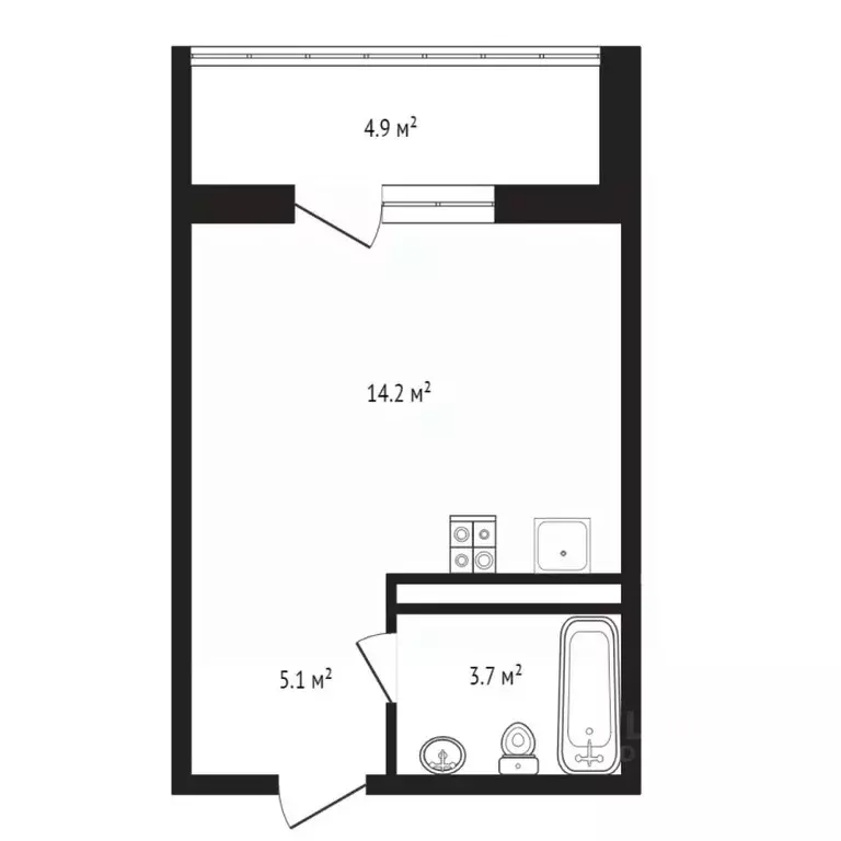 Студия Тюменская область, Тюмень ул. Братьев Бондаревых, 5 (27.9 м) - Фото 2