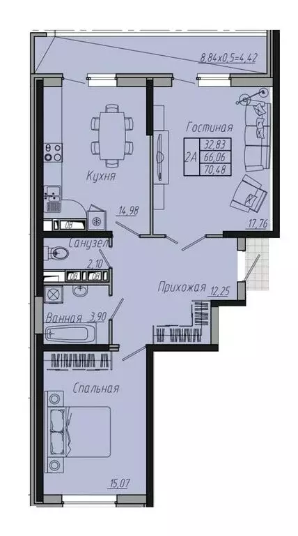 2-комнатная квартира: Краснодар, Стахановская улица, 1 (66 м) - Фото 1