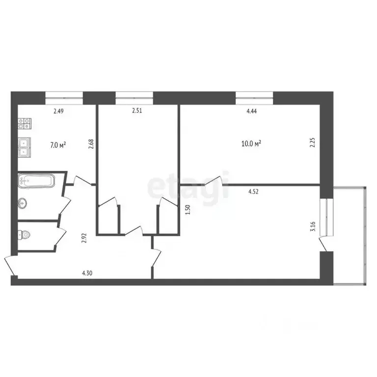 3-к кв. Тюменская область, Тюмень Харьковская ул., 10 (51.5 м) - Фото 1