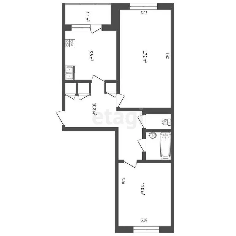 2-комнатная квартира: Печоры, Индустриальная улица, 11 (54.2 м) - Фото 1
