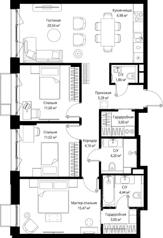 3-к кв. Московская область, Одинцовский городской округ, д. Ликино, ЖК ... - Фото 2