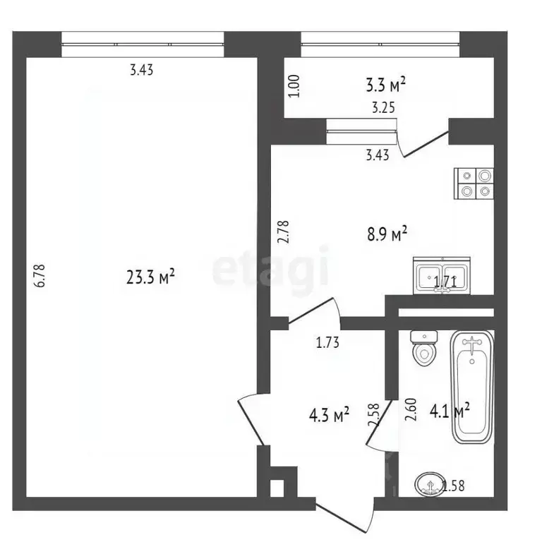 1-к кв. Ханты-Мансийский АО, Ханты-Мансийск ул. Энгельса, 3 (41.5 м) - Фото 2