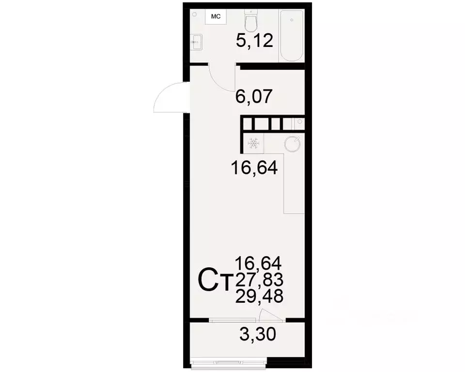 1-к кв. Рязанская область, Рязань ул. Бирюзова (27.83 м) - Фото 0