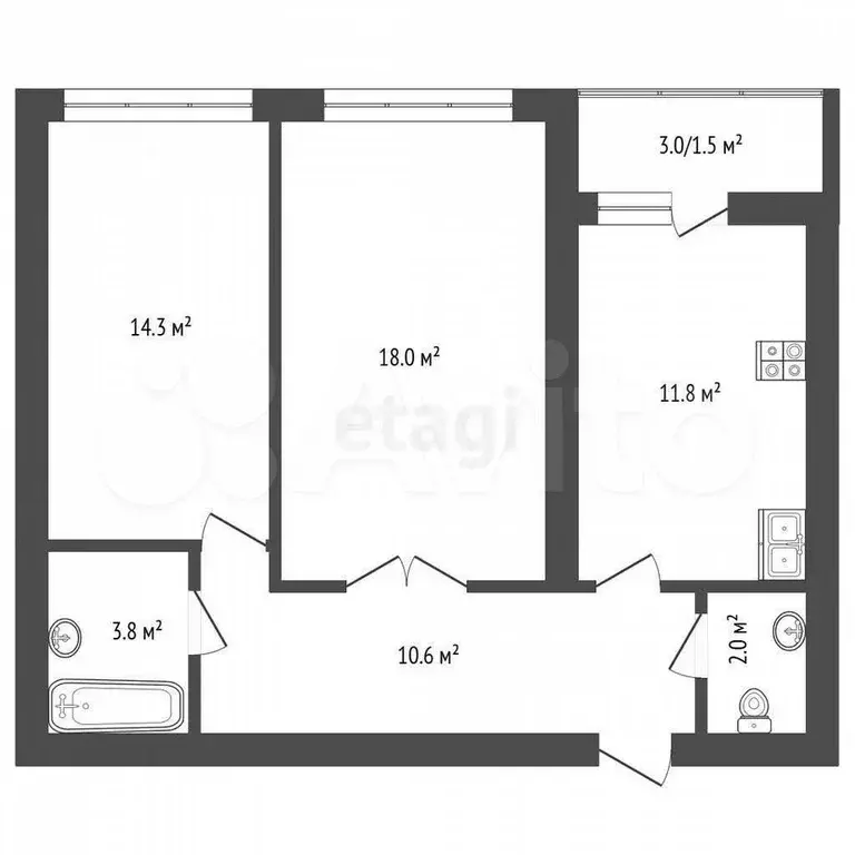 2-к. квартира, 62 м, 3/9 эт. - Фото 0