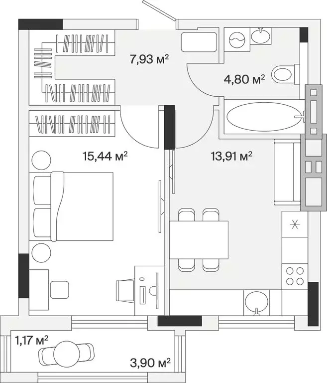 1-комнатная квартира: посёлок Малое Исаково, Первая улица, 1к3 (43.25 ... - Фото 1