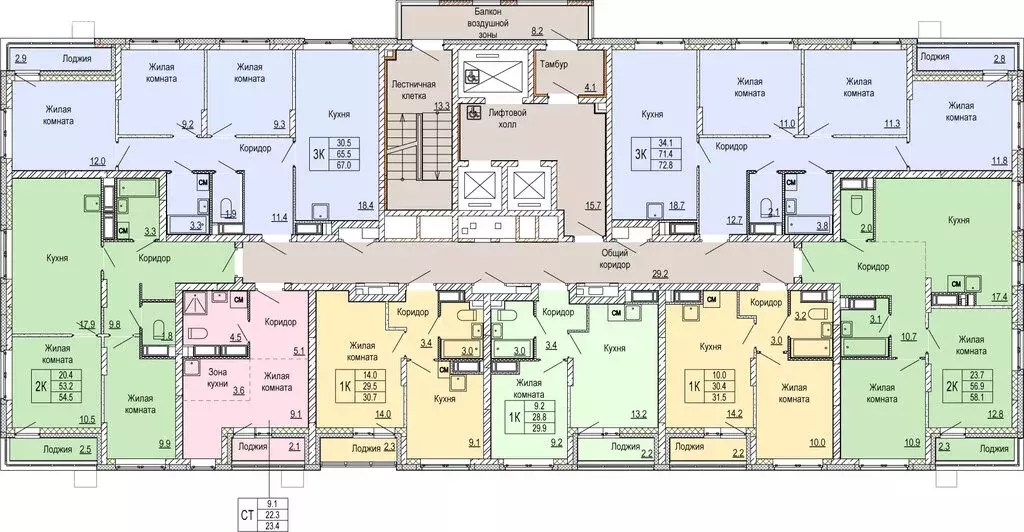 3-комнатная квартира: Нижний Новгород, ЖК Кузнечиха Город (72.8 м) - Фото 2