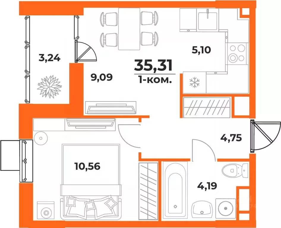 2-к кв. Хабаровский край, Хабаровск Брянский пер. (35.31 м) - Фото 1