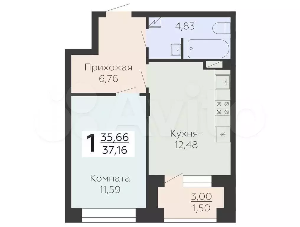 1-к. квартира, 37,2 м, 18/18 эт. - Фото 0
