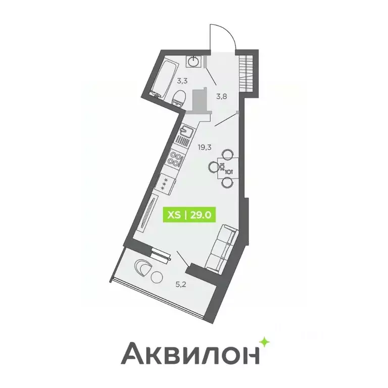 Студия Санкт-Петербург ул. Чирикова, 5 (29.0 м) - Фото 0
