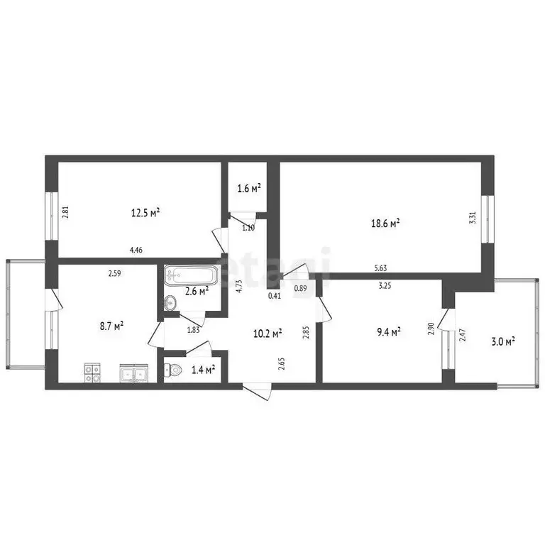 3-комнатная квартира: Судак, улица Истрашкина, 15 (65 м) - Фото 1