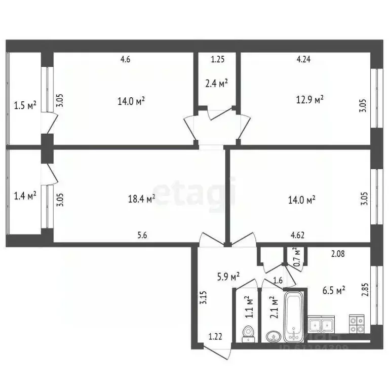 4-к кв. Мордовия, Саранск ул. Пушкина, 28 (81.0 м) - Фото 1