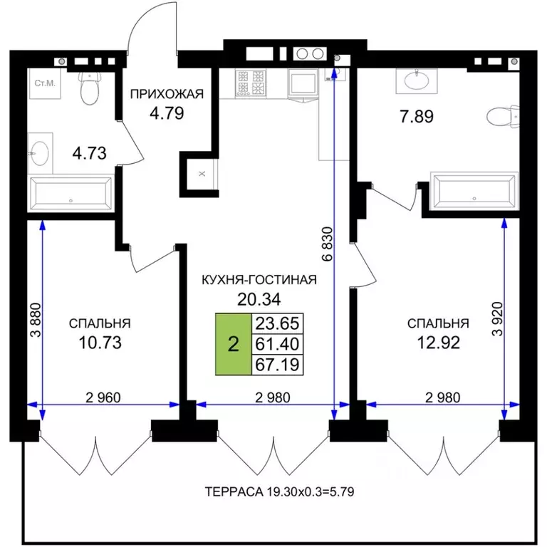2-к кв. Калининградская область, Гурьевск Включи жилой комплекс (67.19 ... - Фото 1