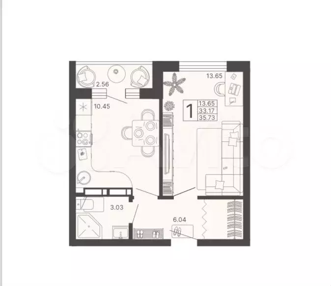 2-к. квартира, 35,7 м, 3/13 эт. - Фото 0