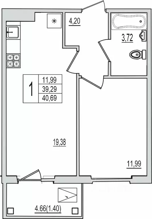 1-к кв. Псковская область, Псков Рижский просп., 94Г (40.69 м) - Фото 1