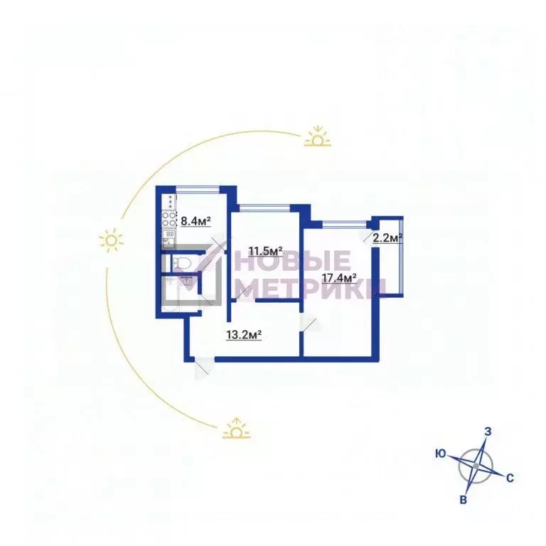 2-к кв. Санкт-Петербург просп. Авиаконструкторов, 18К3 (54.1 м) - Фото 2